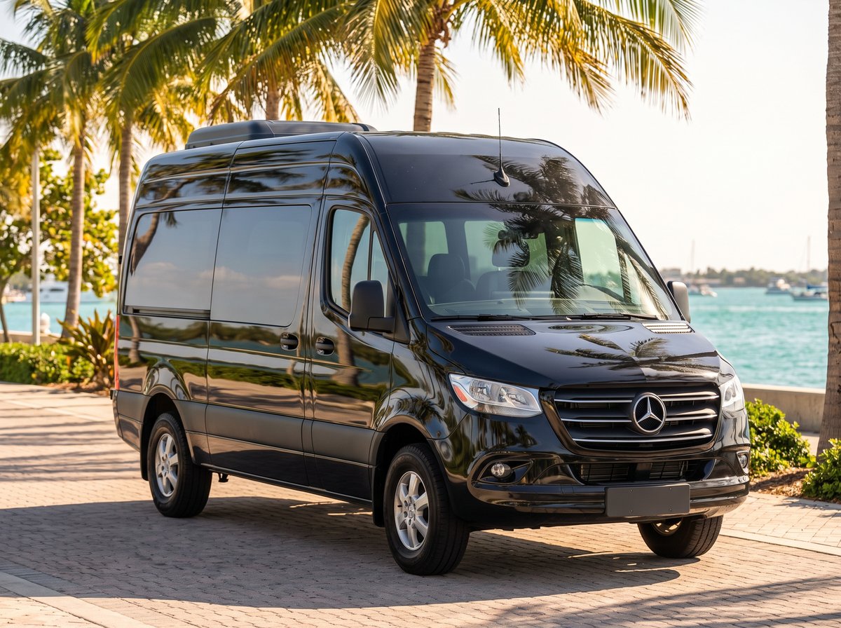 Black Mercedes-Benz Sprinter passenger van in Miami