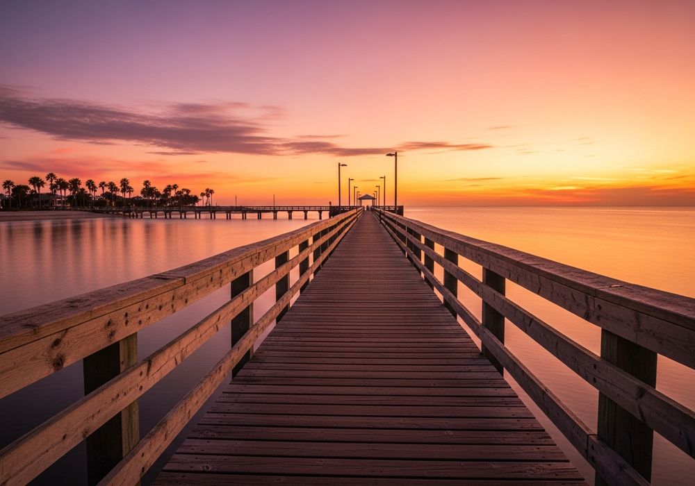 Gulf Coast pier near Naples, Florida at sunset