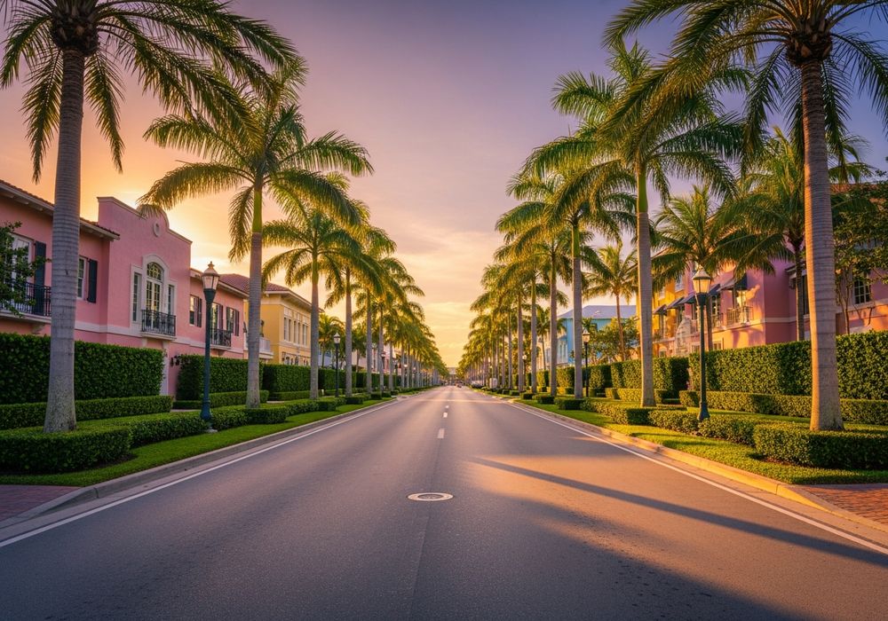 Palm-lined avenue in Palm Beach, Florida